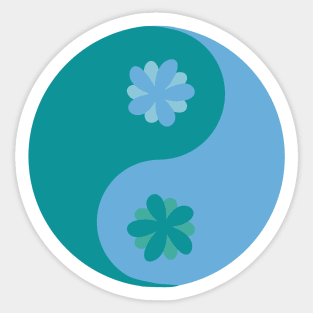 Floral yin yang in verdigris green and tranquil blue Sticker